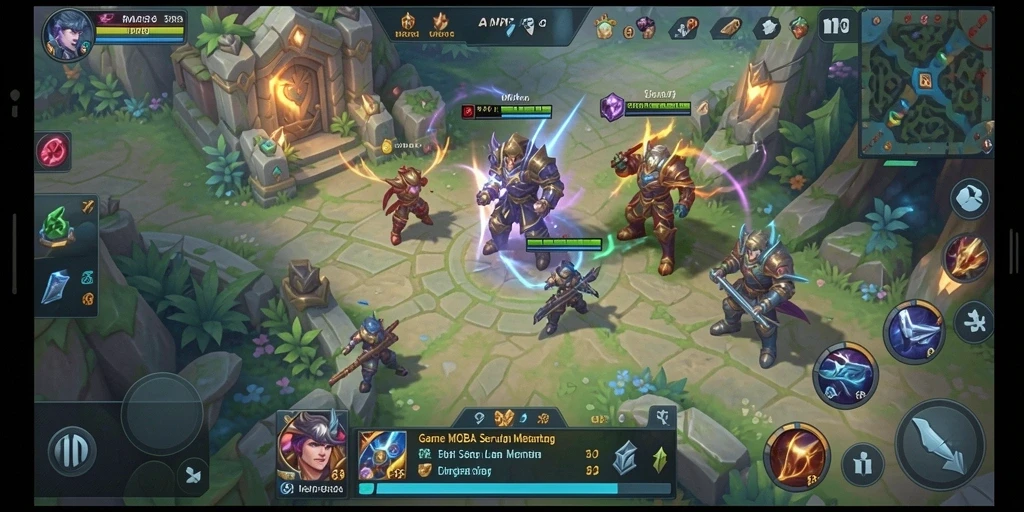 Tampilan gameplay MOBA yang menegangkan dan atraktif.
