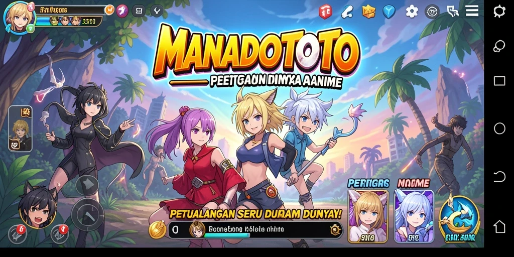 Tampilan gameplay seru dalam MANADOTOTO dengan karakter anime menarik.
