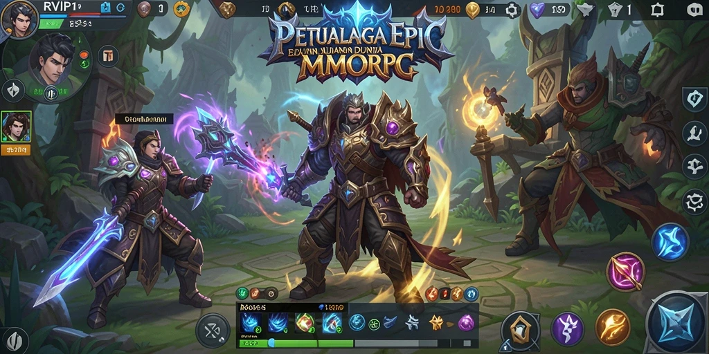 Screenshot utama RVIP1 menunjukkan pemain bertarung melawan monster dalam grafik yang menawan.