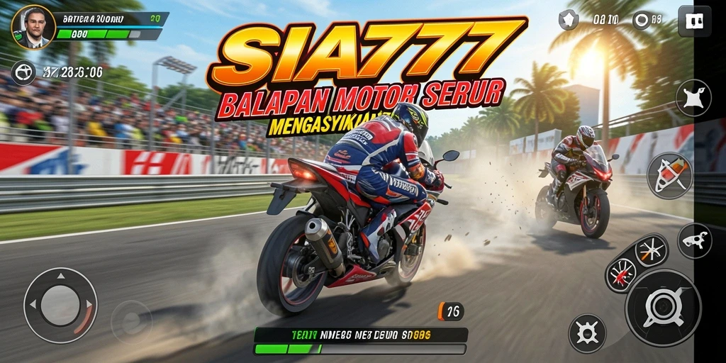 Screenshot utama SIA777 menampilkan aksi balapan motor yang mendebarkan.