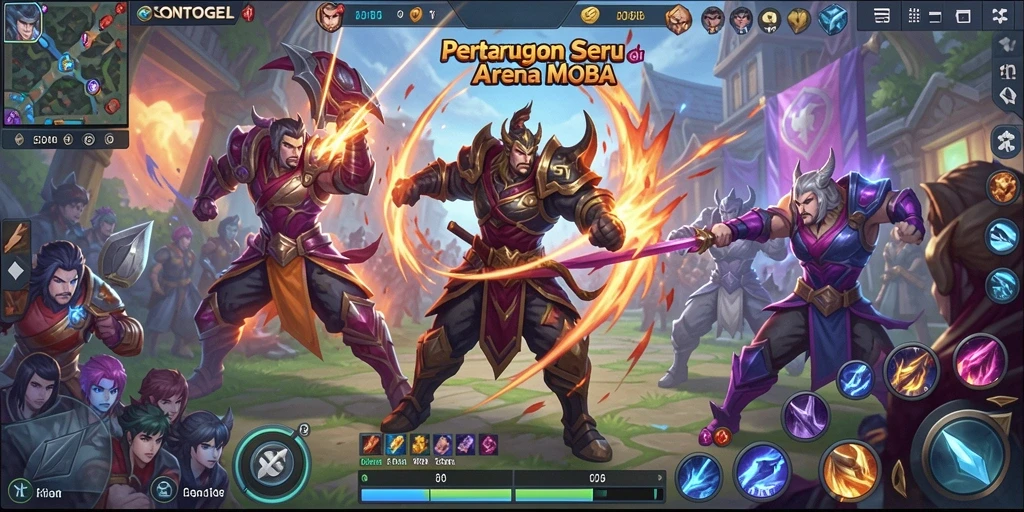 Screenshot gameplay SONTOGEL menampilkan pertarungan seru di arena MOBA.